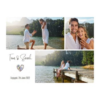 Diamond Dust Engagement Photo Collage Canvas with Crystal Heart personalised with couples names and engagement date